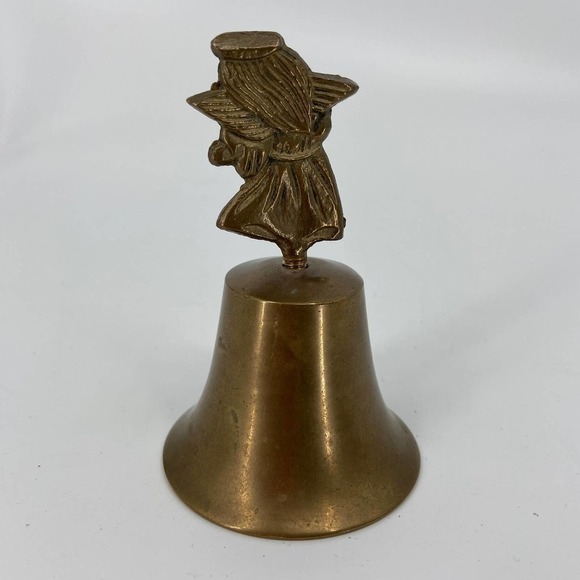 Vintage Brass Service Bell Angel Figurine Playing Instrument 4 Inch - Picture 3 of 8